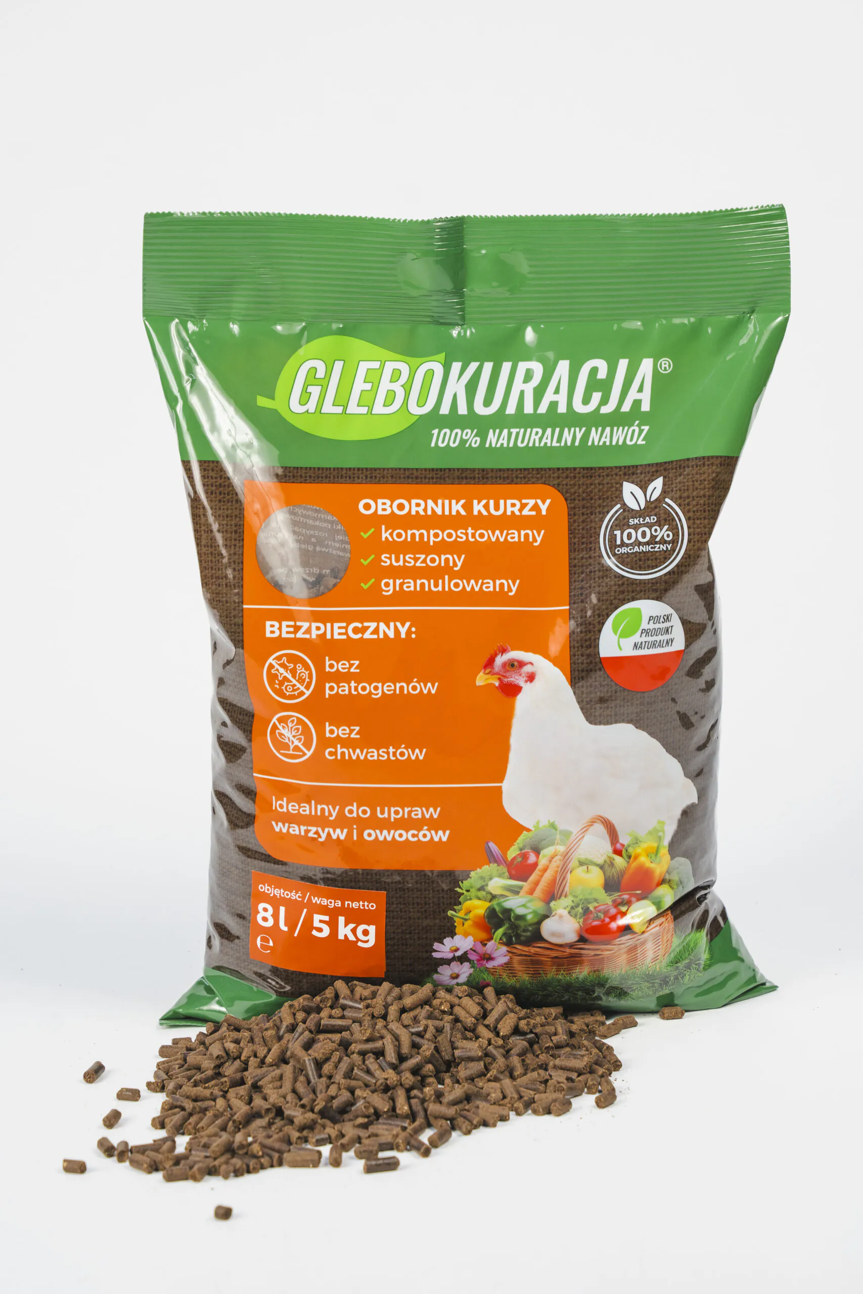 Organický granulovaný kurací hnoj 8 l (5 kg) hnojivo Glebokuracja