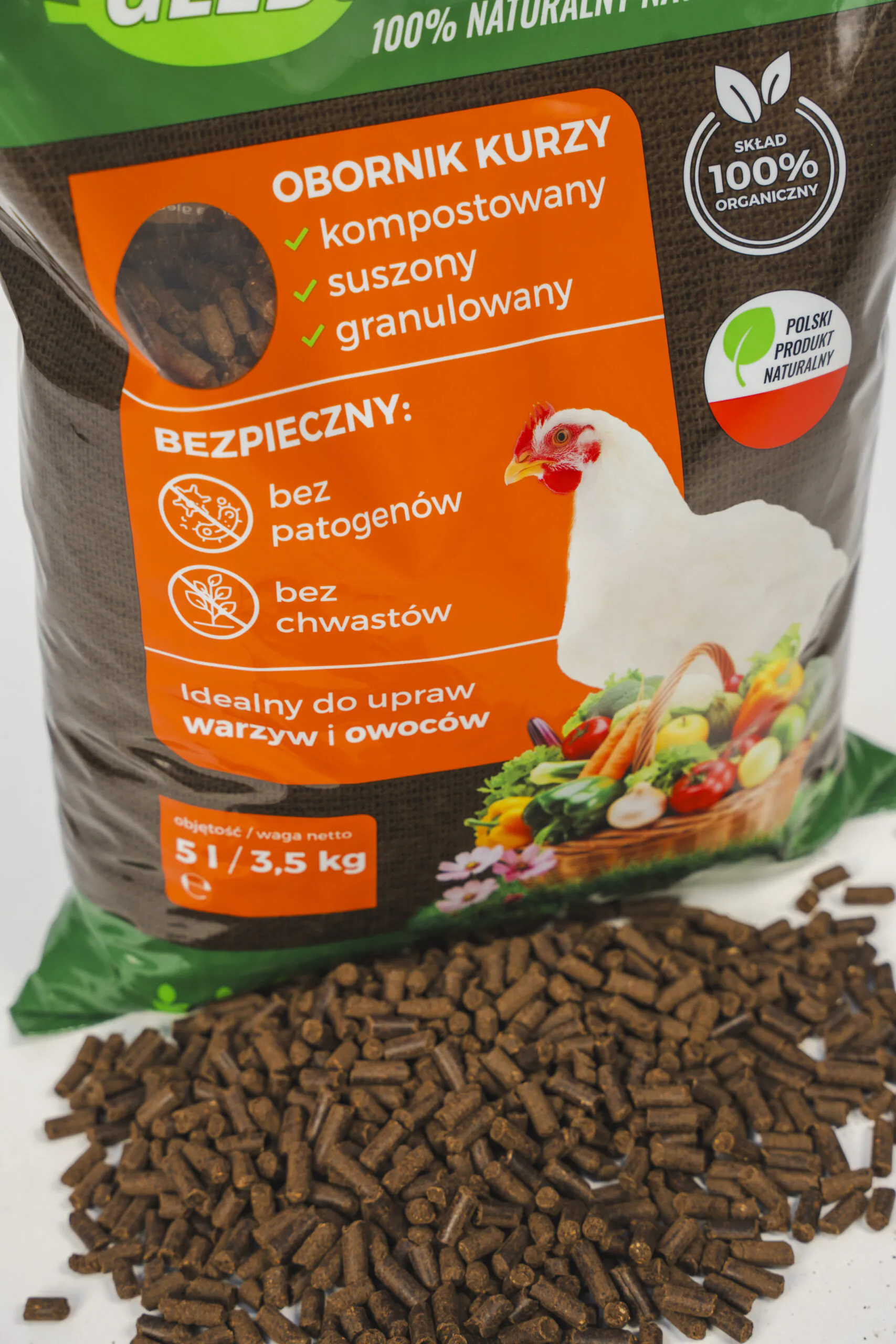 Kurací hnoj organický granulovaný 5L (3,5kg) hnojivo Glebokuracja